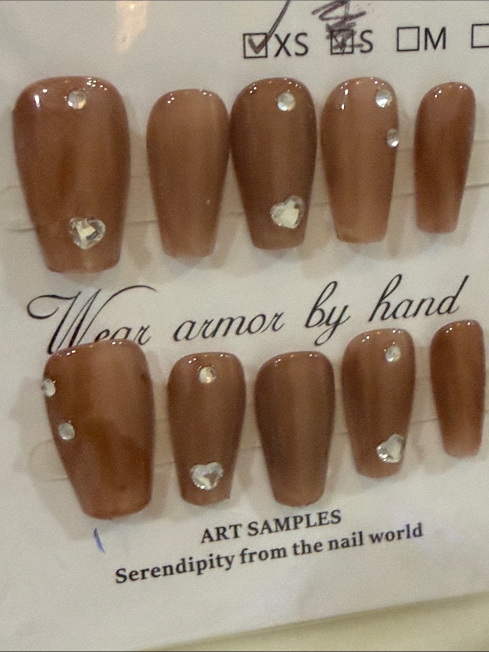 Wear Armor By Hand Brown Rhinestone Accent Press-On Nails